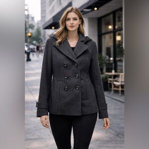 Nine West Charcoal Double-Breasted Pea Coat